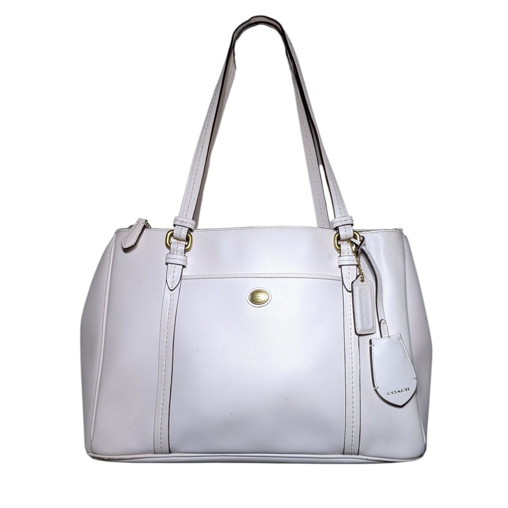 Coach Peyton Tote Ivory Cream White Leather Jordan Carryall Double Zip Handbag